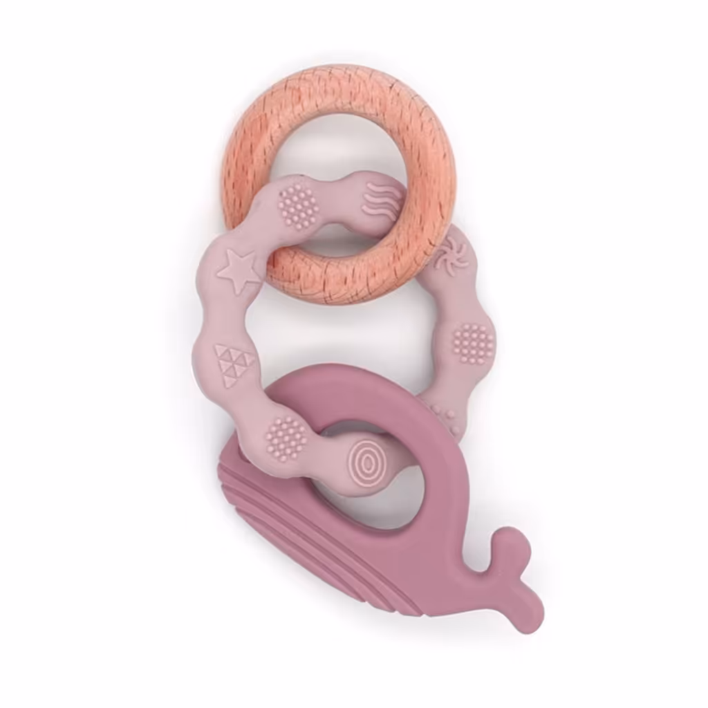 دندانگیر سیلیکونی چوبی نهنگ - صورتی تیره