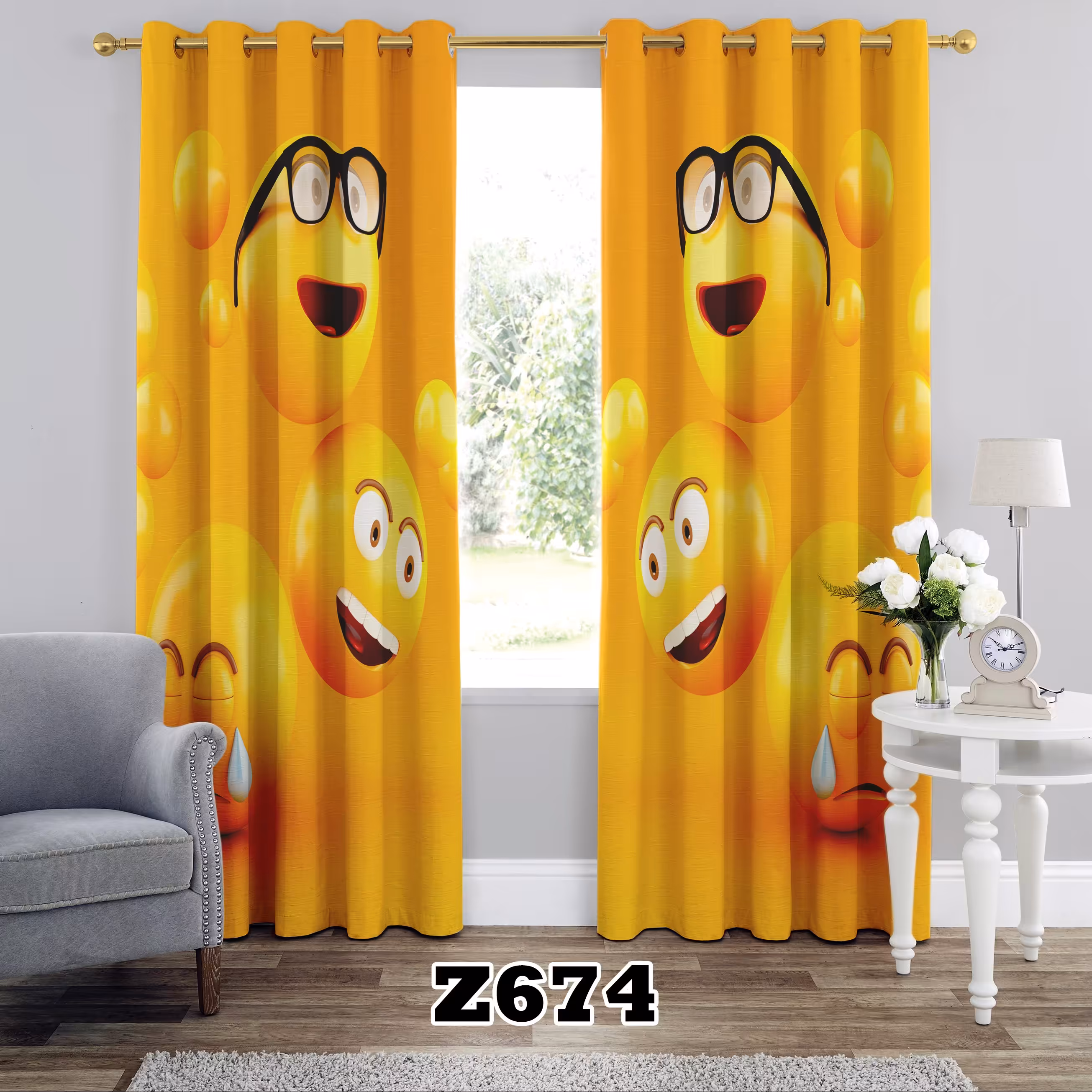 پرده چاپی طرح نوجوان کد Z674 تک قواره ارتفاع 300 عرض 140 سانت