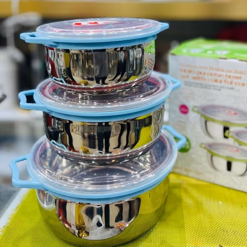 ظرف استیل 3 تکه درب دار سوپاپ دار    خیلی کاربردی