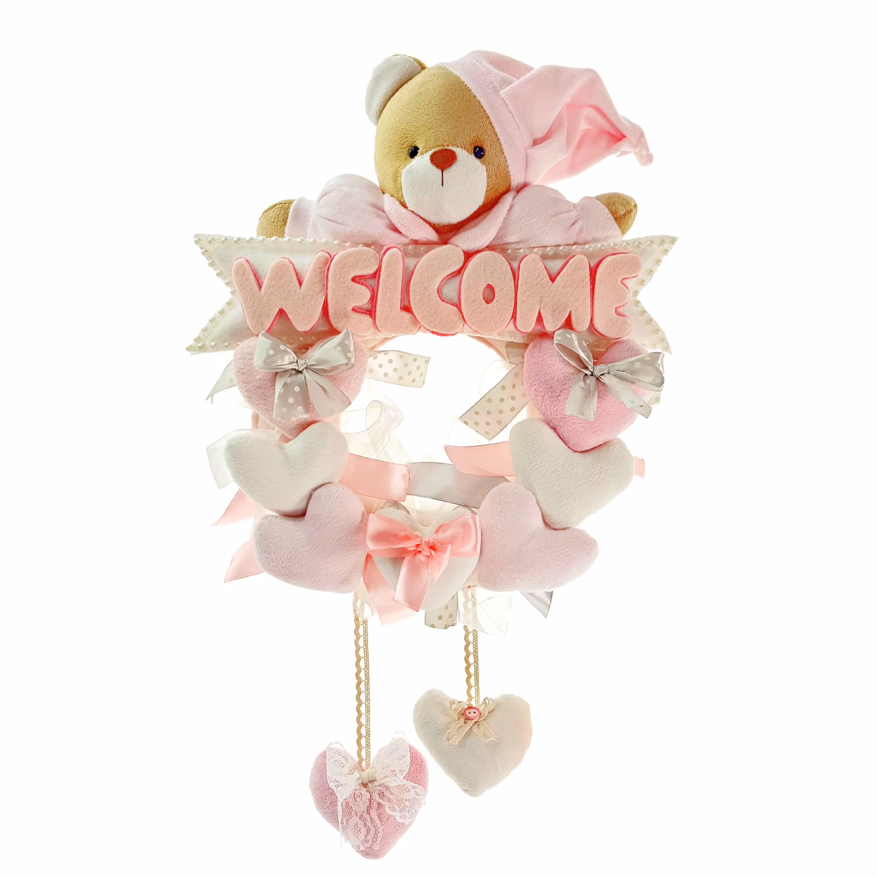 حلقه آویز تزیینی اتاق کودک طرح خرس نانان (صورتی) مدل Welcome برند نی نی سیس