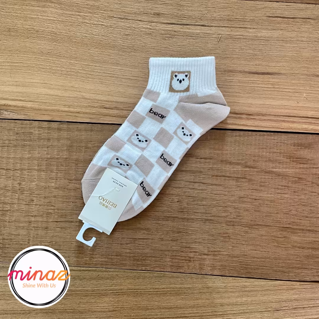 جوراب مچی طرح خرس تدی رنگ سفید قهوه ای شماره 3