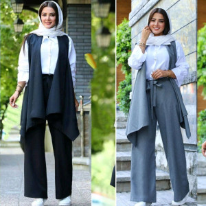 مانتو شلوار زنانه داکرون مدل سه تیکه مکانیک پرشین
