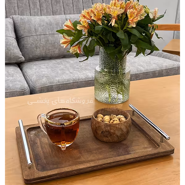 سینی چوبی مدل دسته فلزی سایز بزرگ