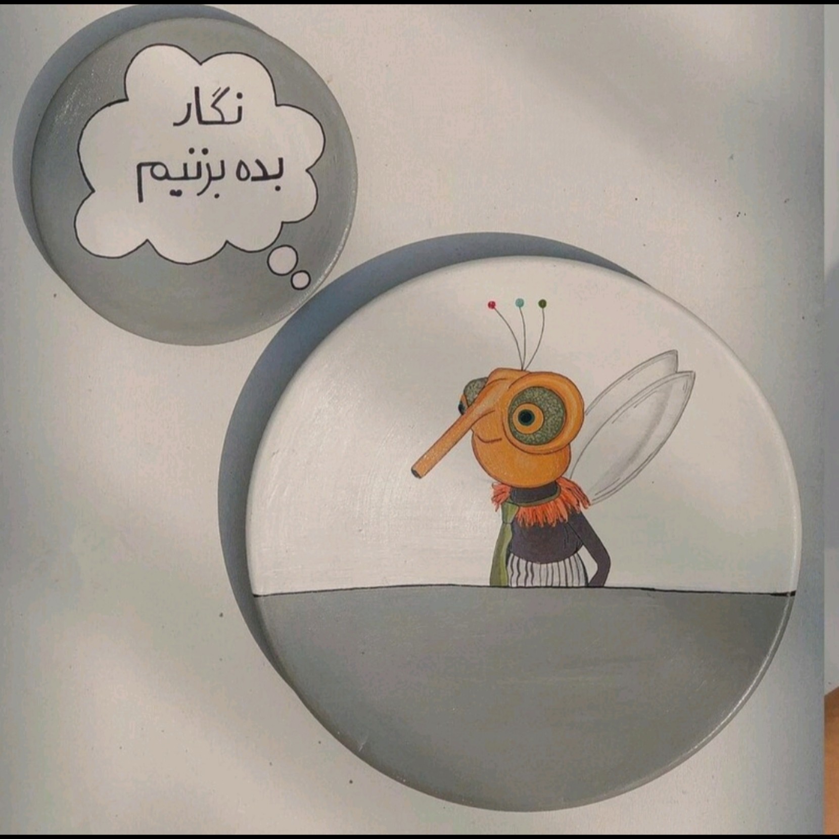 دیوارکوب سفالی طرح پشه بده بزنیم مهمونی ست دو عددی گالری ماه آسمانی