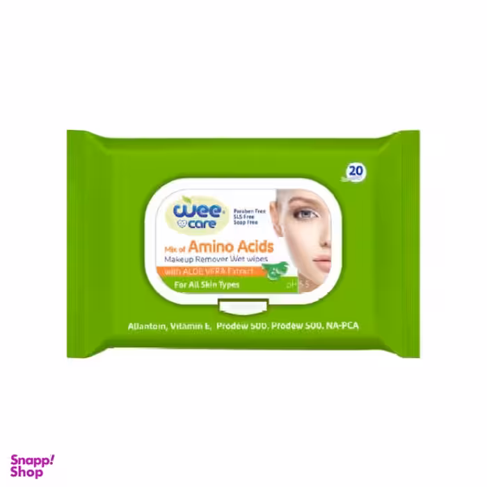 دستمال مرطوب آرایش پاک کن وی کر (Wee Care) حاوی آمینواسید بسته 20 عددی