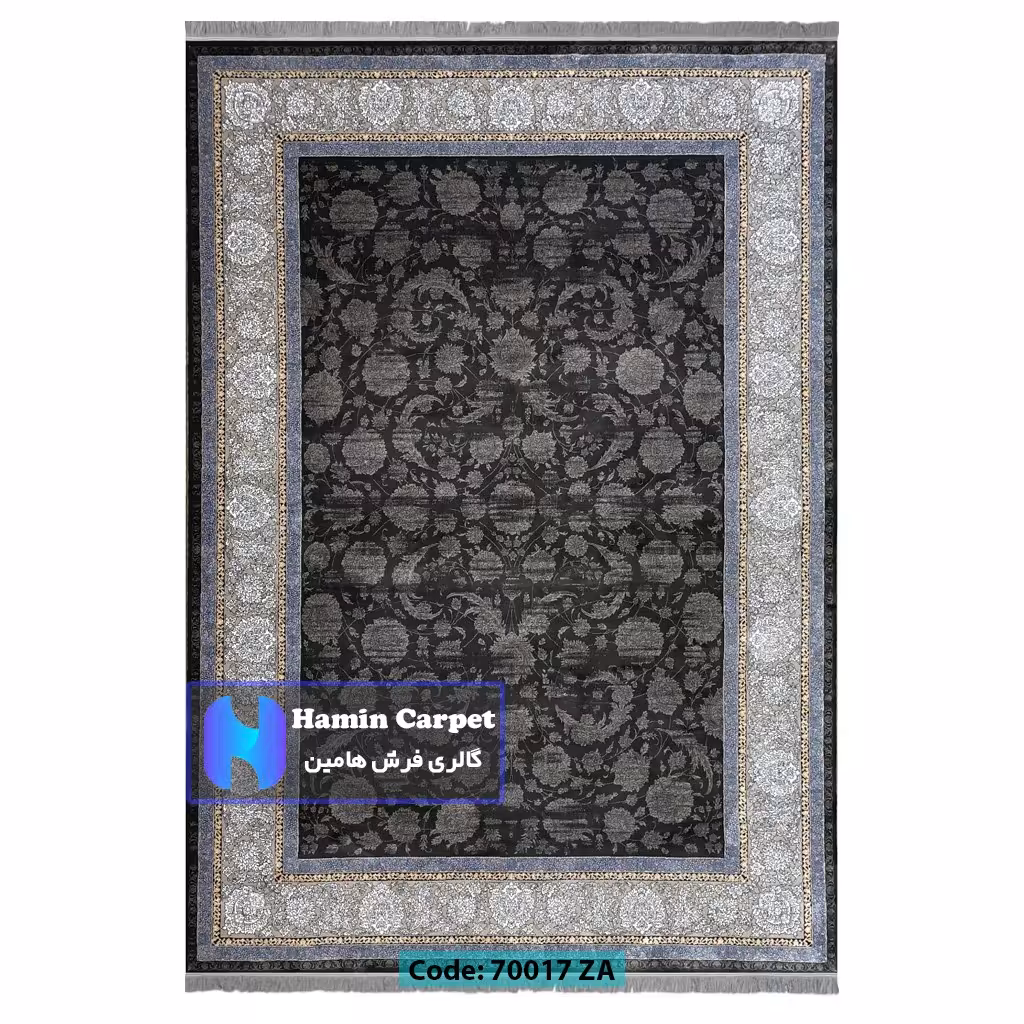 فرش 9 متری 700شانه تراکم 2100 برجسته مدل وینتیج طرح افشان ذغالی کد SZ70017ZA