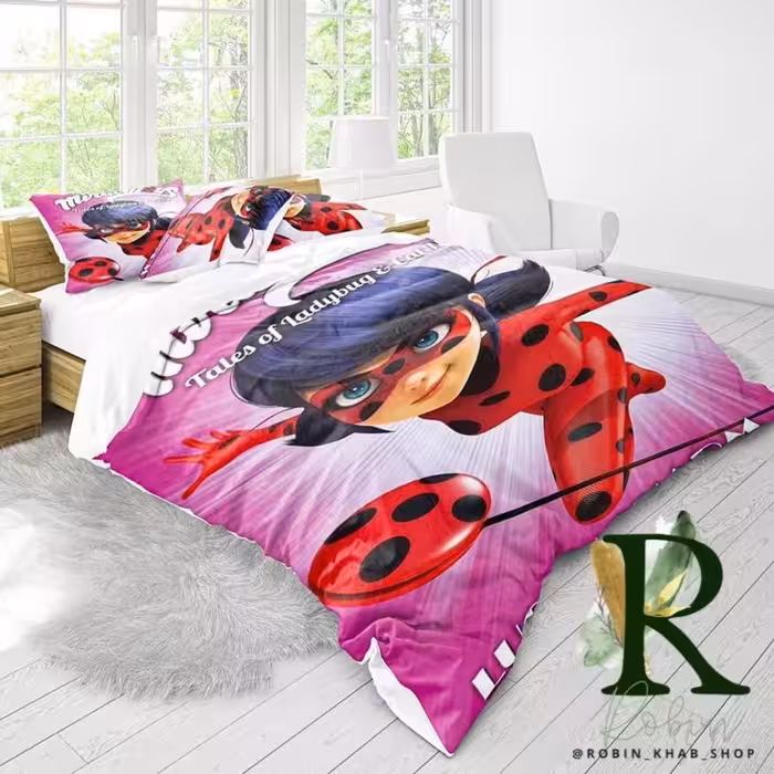 دو طرح روتختی تک نفره سه بعدی ترک پنج تکه طرح دختر کفشدوزکی