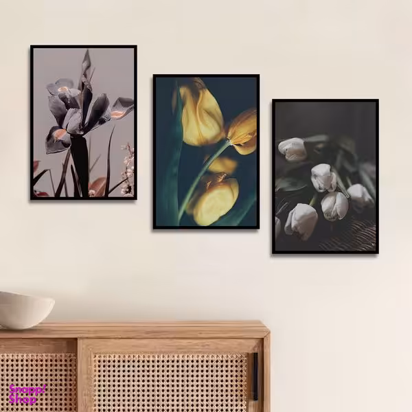 تابلو بکلیت طرح مدرن طبیعت و گل لاله مدل B-1722 مجموعه 3 عددی