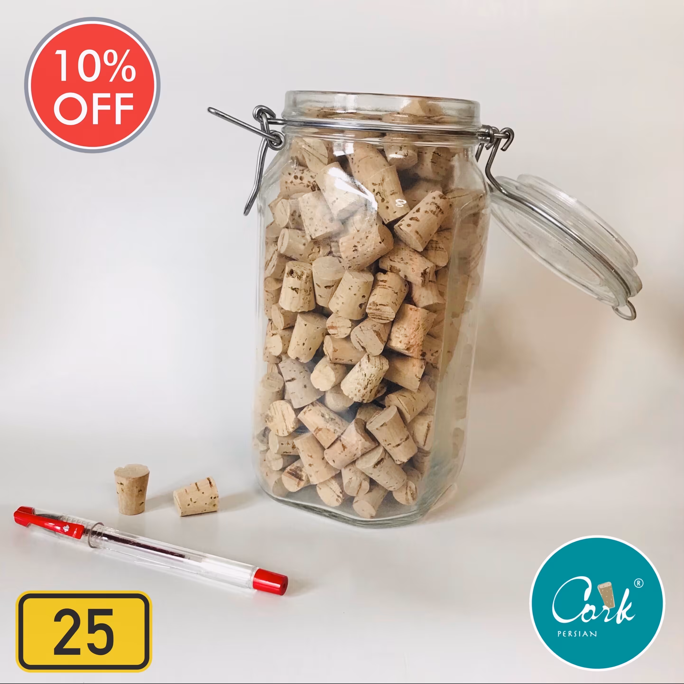 چوب پنبه ( 25 عدد ) صد در صد طبیعی و با کیفیت محصول Spain سایز بطری ویال سایز S