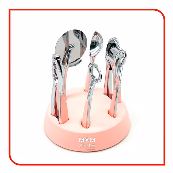 سرویس ابزار آشپزخانه 7 پارچه کروم دسته صورتی، کیفیت بالا و طراحی بی نظیر