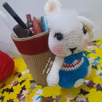 جامدادی ولوازم آرایشی  رومیزی بافت طول جالوازم12سانت  طول عروسک خرگوش15سانت 