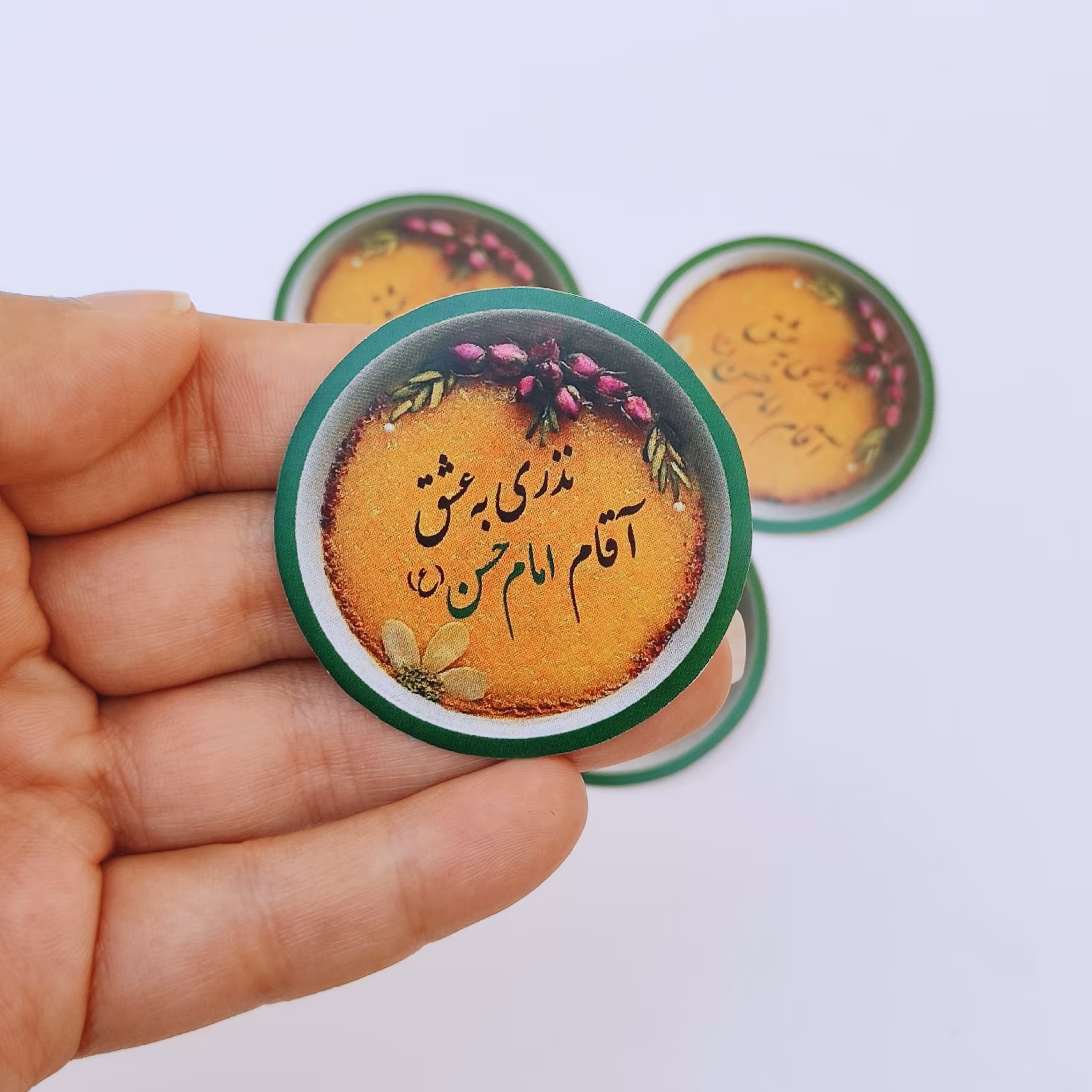 برچسب نذری امام حسن، برچسب شله زرد امام حسن، 60 عددی، 5 سانتی متری