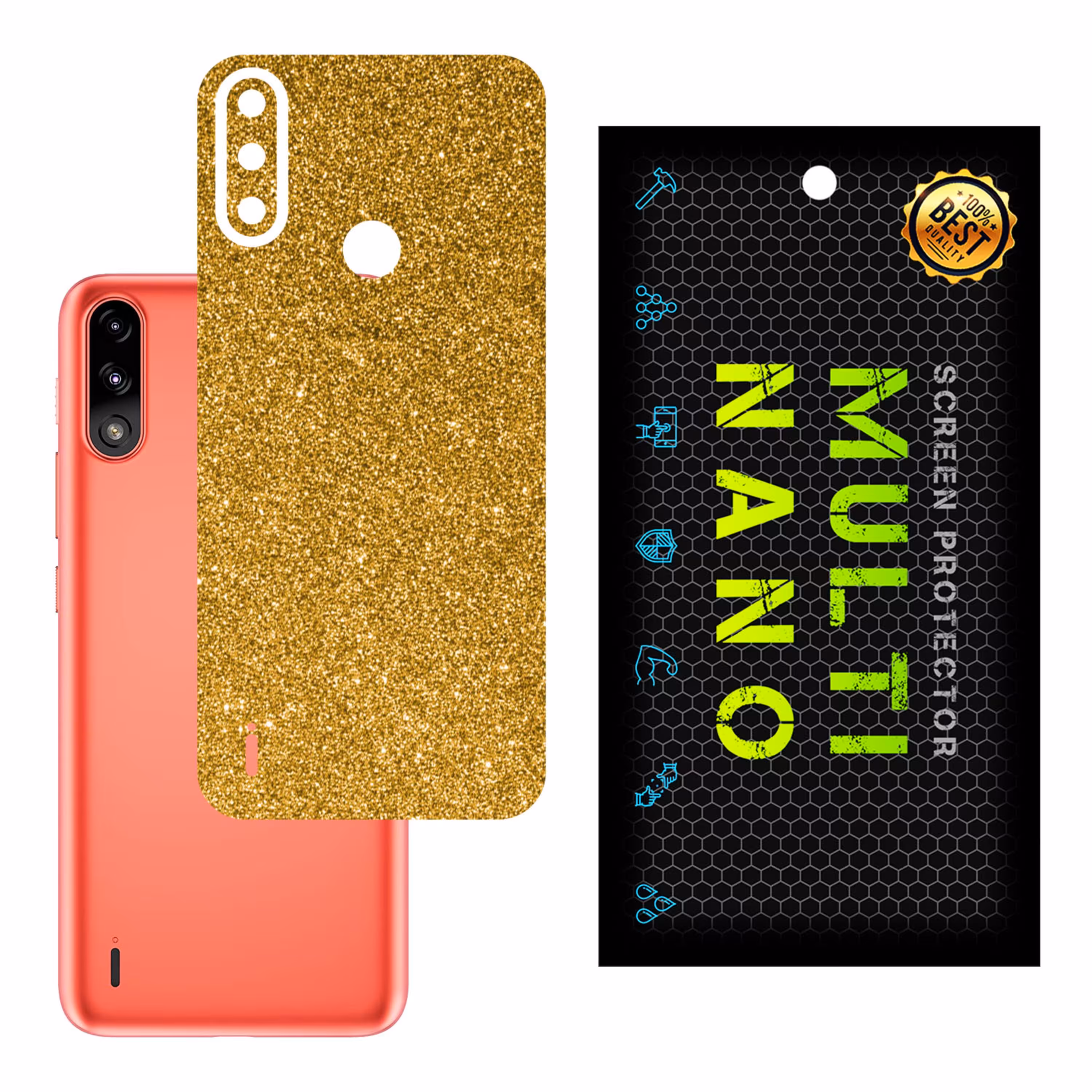 برچسب پوششی MultiNano مدل X-G1F-Gold برای پشت موبایل موتورولا Moto E7i Power