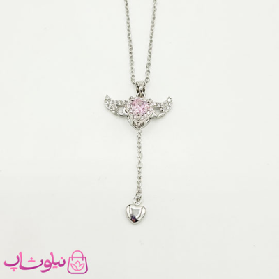 گردنبند دخترانه نقره ای مدل قلب بالدار متحرک کد 1188