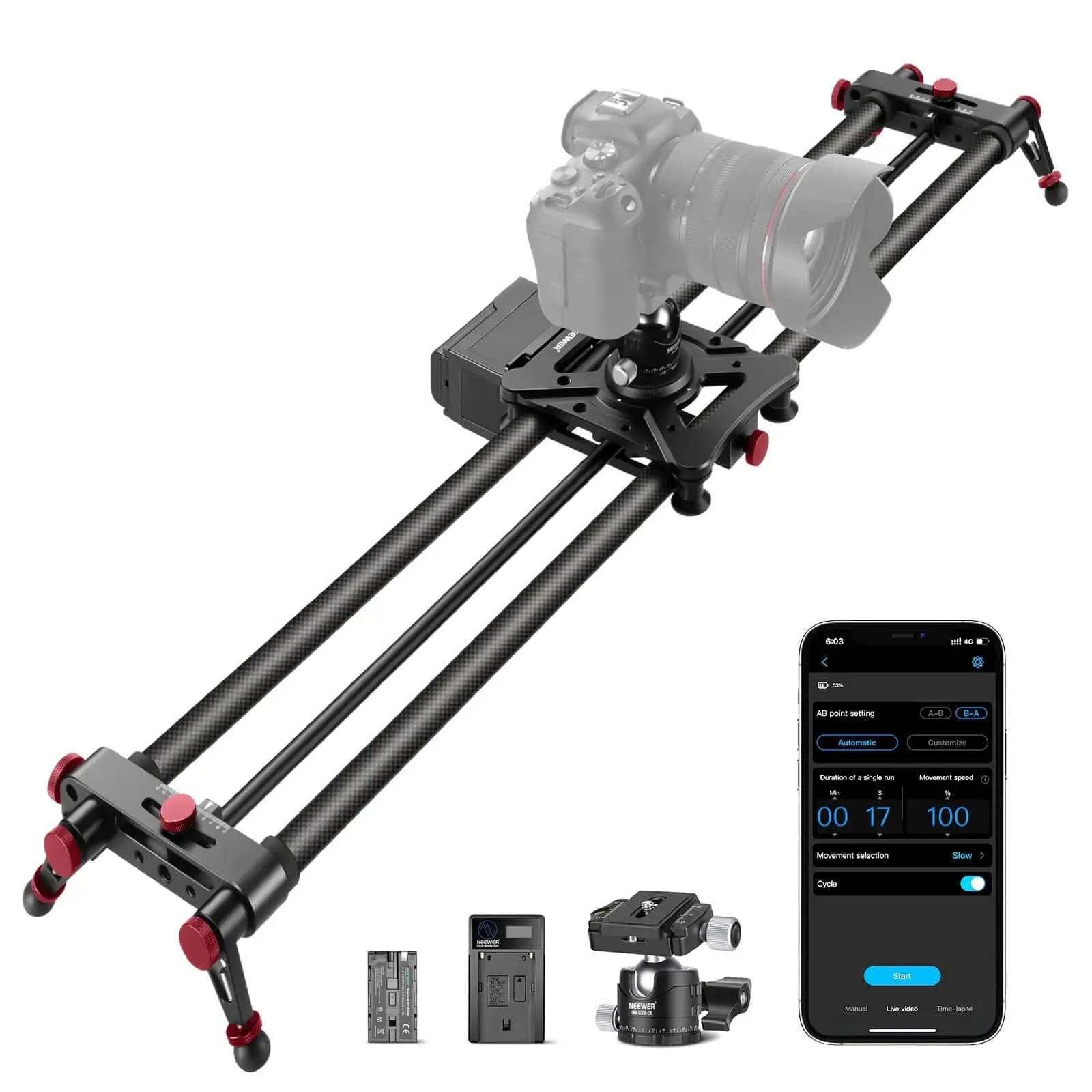 اسلایدر دوربین NEEWER ER1-120cm Motorized Carbon Fiber Camera Slider