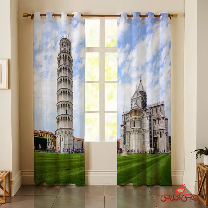 پرده 2عددی طرح ایتالیا برج پیزا کد 2577