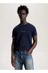 تی شرت مشکی مردانه سیاه یقه آبی MW0MW32584DW5 Tommy Hilfiger