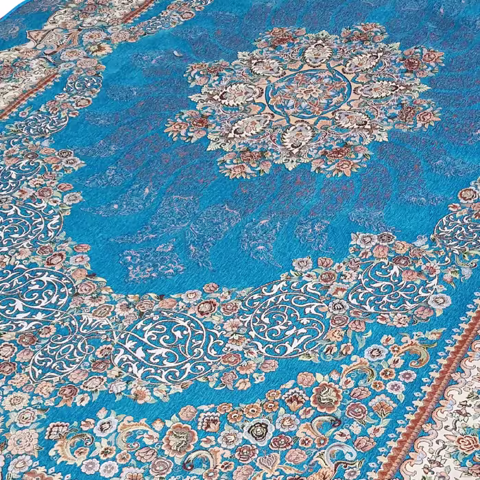 روفرشی جذاب و با کیفیت 6 متری مخمل ابریشم (رنگ زمینه فیروزه ای)