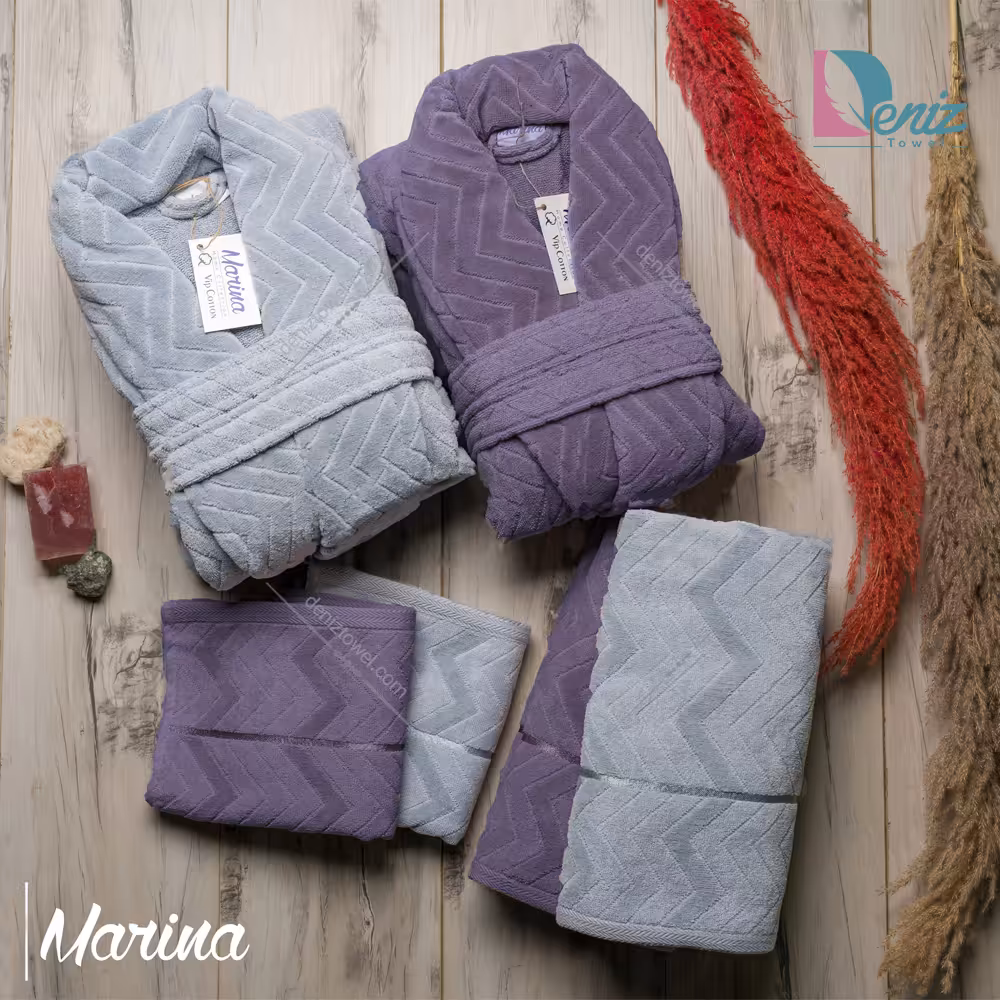 حوله ست دو نفره مارینا رنگ نقرابی و بنفش