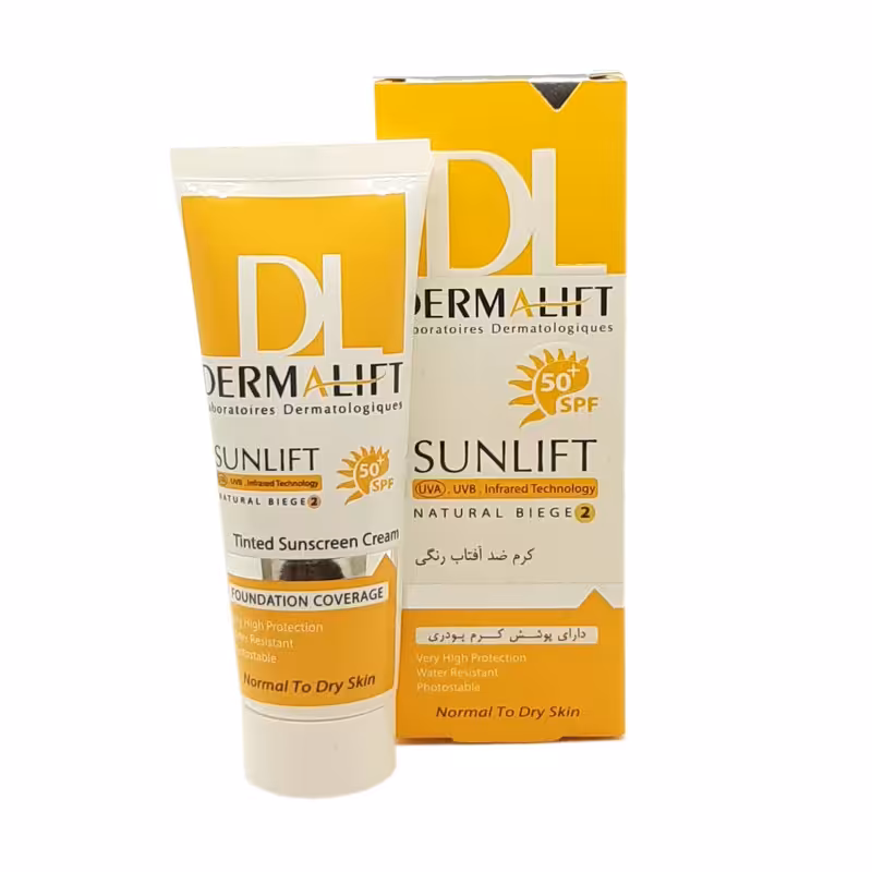 کرم ضد آفتاب رنگی پوست معمولی و خشک درمالیفت{مدل سانلیفت} | SPF50 | حجم 40ml