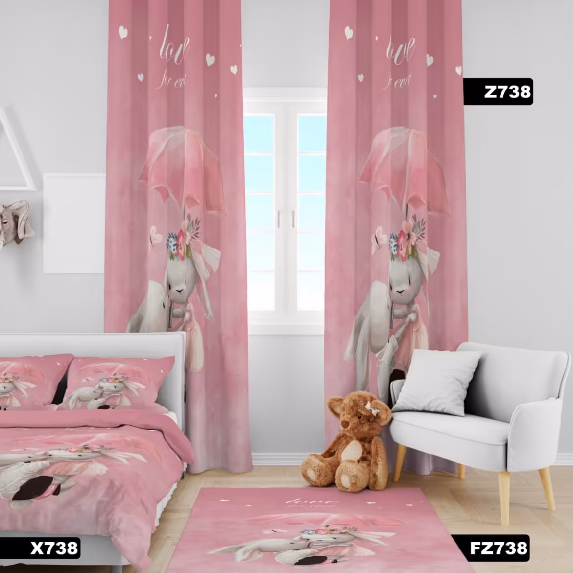 روتختی و یک عدد پنل پرده و فرش کودک طرحx738