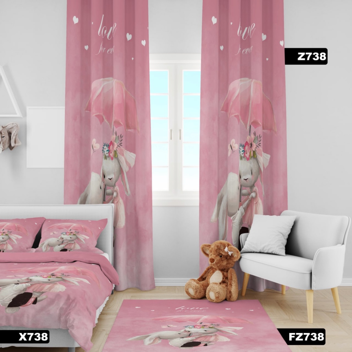 روتختی و یک عدد پنل پرده و فرش کودک طرحx738