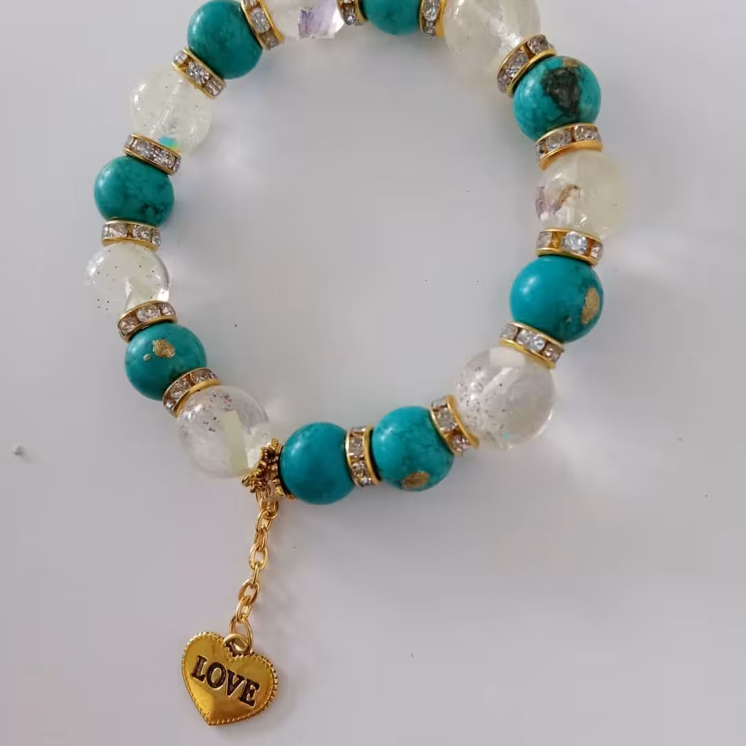 دستبند شب نما با مهره های سنگی فیروزه دستبندی نفیس وخاص وپرانرژی