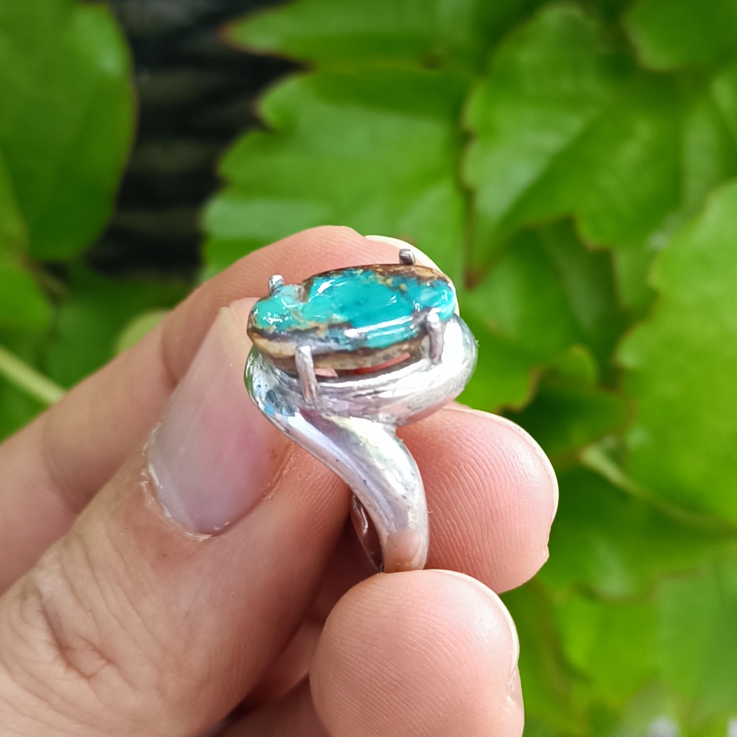 انگشتر فیروزه نیشابور اصل زنده طبیعی زنانه شیک رکاب نقره