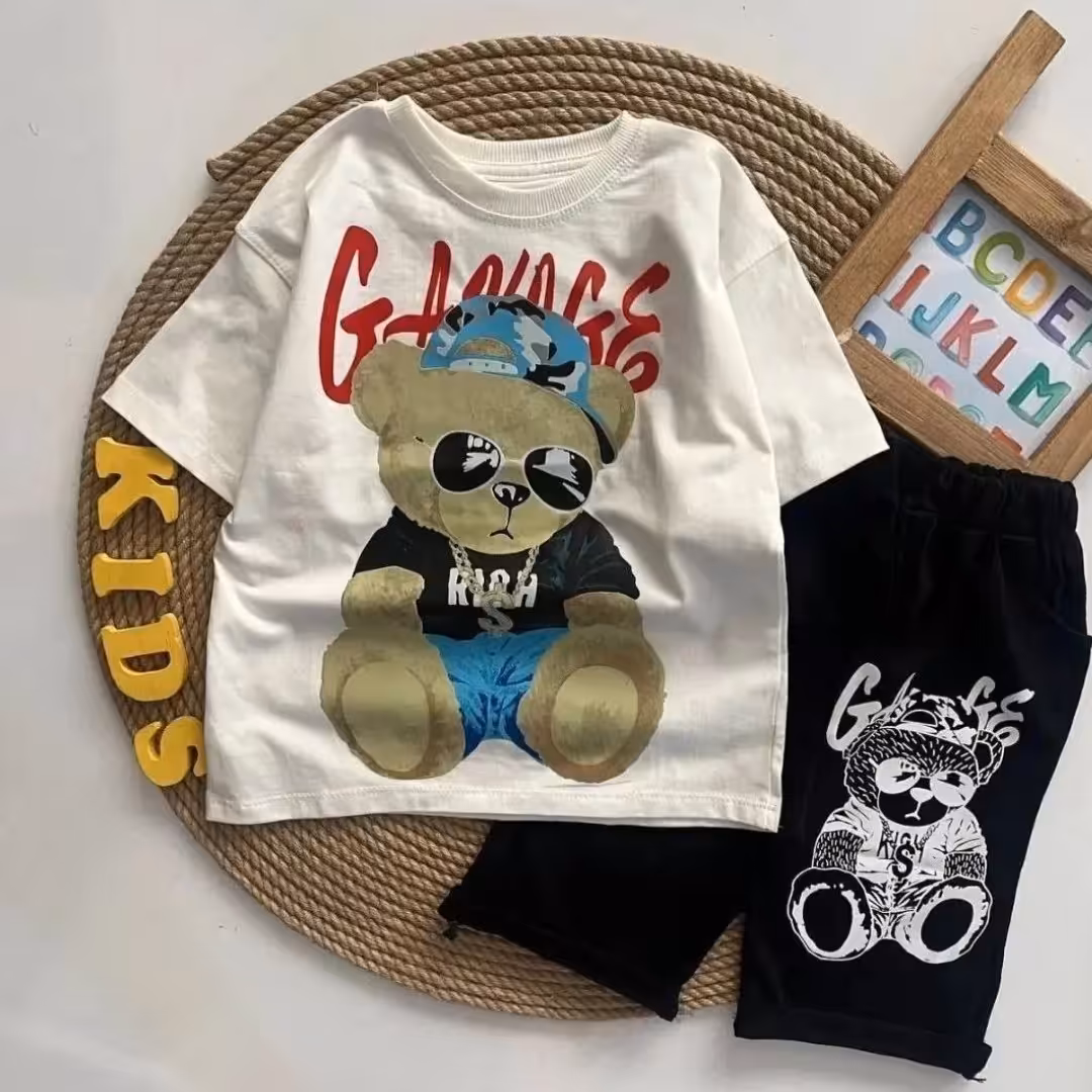 ست اسپرت مشکی و سفید پسرانه دخترانه تیشرت شلوارک جنس پنبه لاکرا دار اعلا با کیفیت تضمینی 