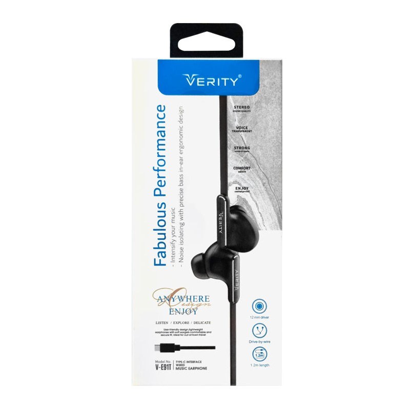 هندزفری VERITY مدل V-E91 تایپ C رنگ مشکی
