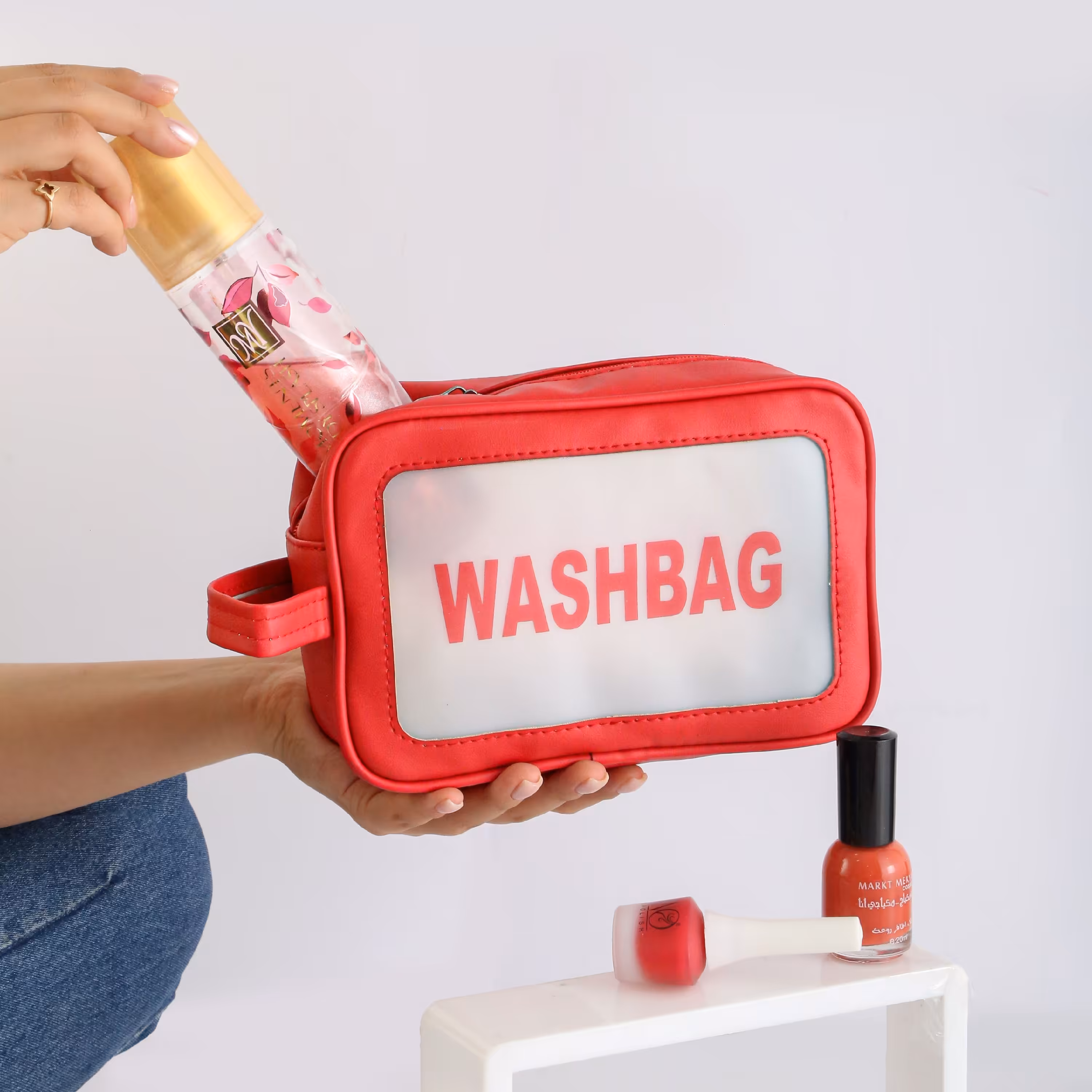 کیف لوازم آرایش مکعبی زیپی رنگ قرمز مول washbag دخترانه