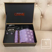 ست کادویی جنتون ترکیه ( کروات - کمربند - دکمه سر آستین - دستمال جیب اسکارف ) کد 1