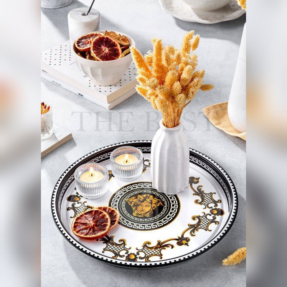 سینی فلزی چاپ دار گرد طرح ورساچ