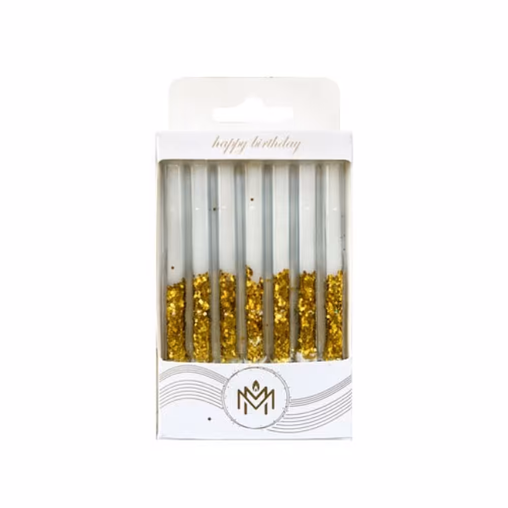 شمع قلمی سفید اکلیل طلایی (7 عددی)(شمع تولد.شمع قلمی .شمع پیچ پیچی.شمع فانتزی. شمع رو کیکی .شمع جذاب. شمع جدید)