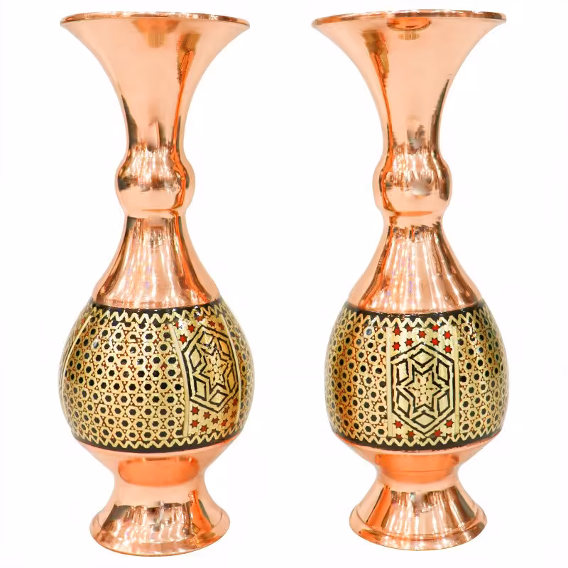 گلدان مس و خاتم مدل جفت ارتفاع 16 سانت