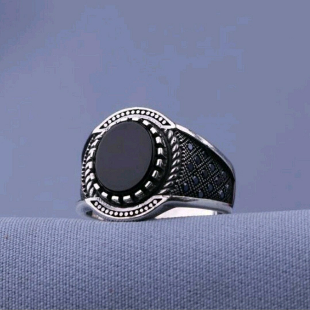 انگشتر نقره اسپرت همراه عقیق مشکی 24