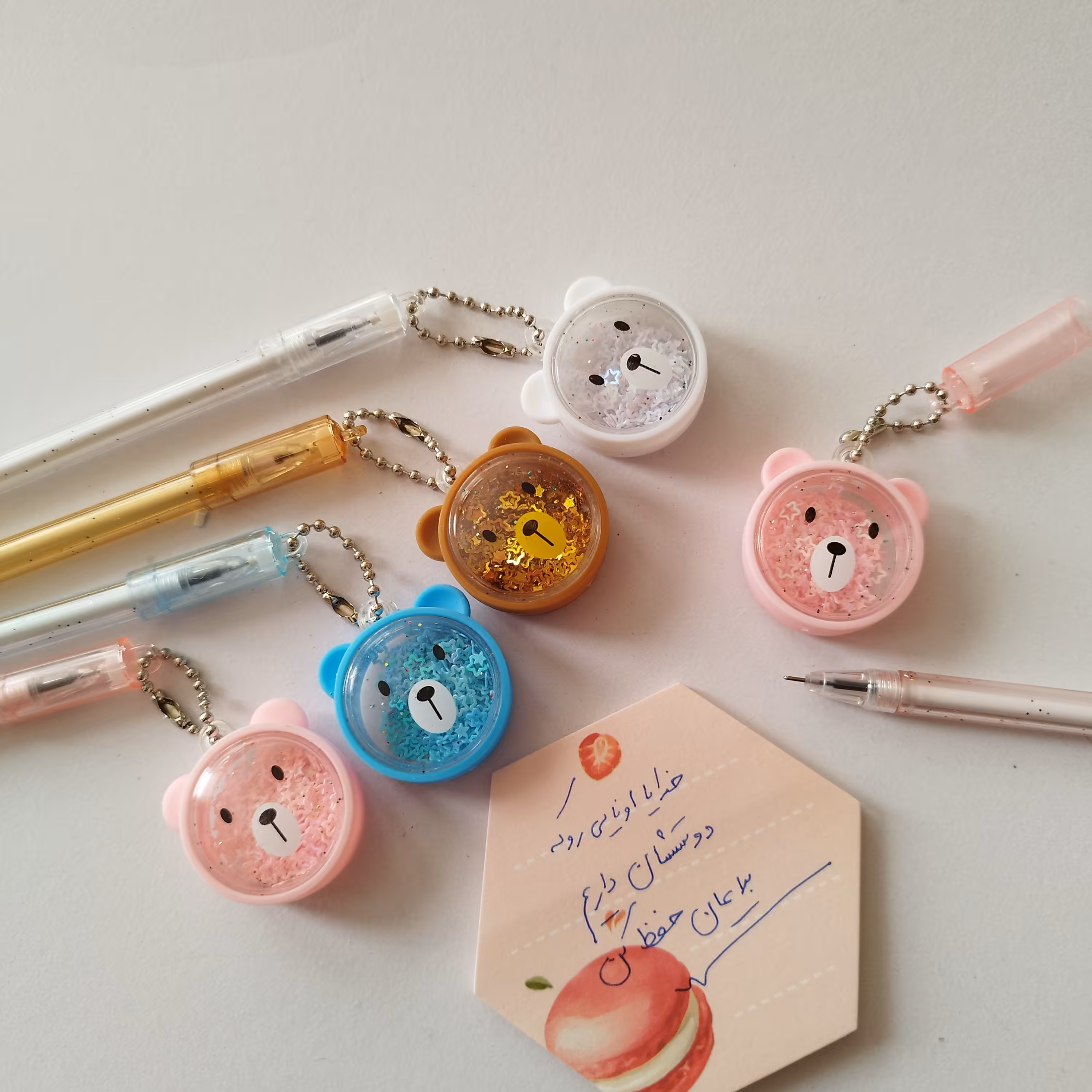 رواننویس یا خودکار فانتزی آویزدار خرسی مخزن دار پولکی