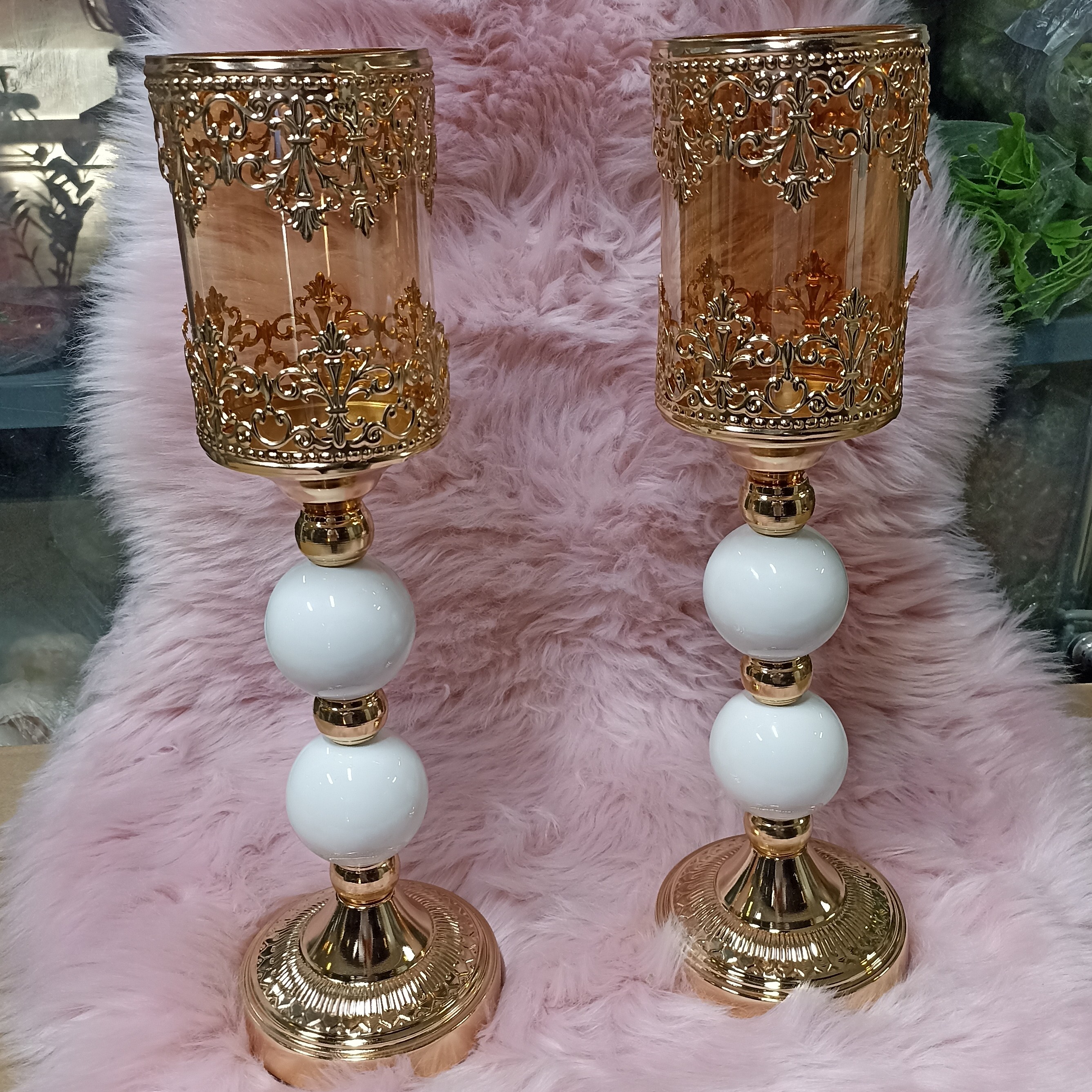 شمعدان دو تیکه مدل تاجی رنگ سفید