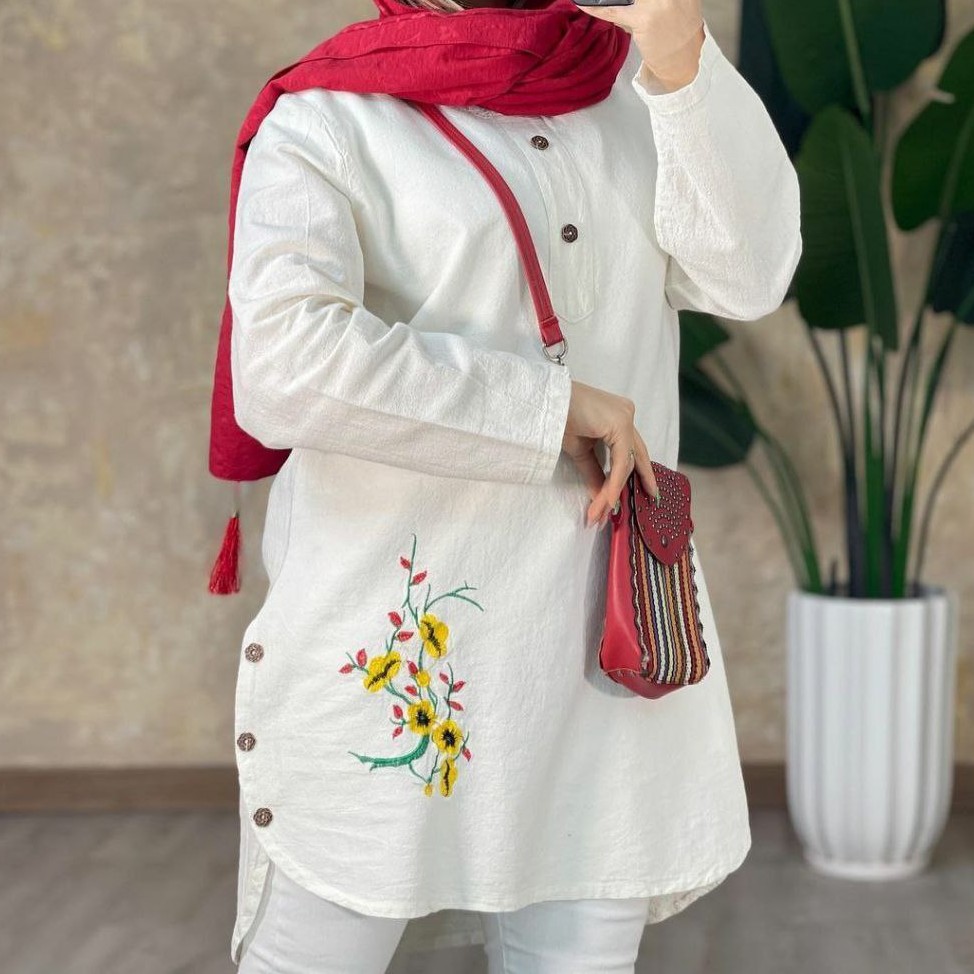 تونیک بغل دکمه تونیک مانتویی تونیک زنانه تونیک دخترانه تونیک تابستانه