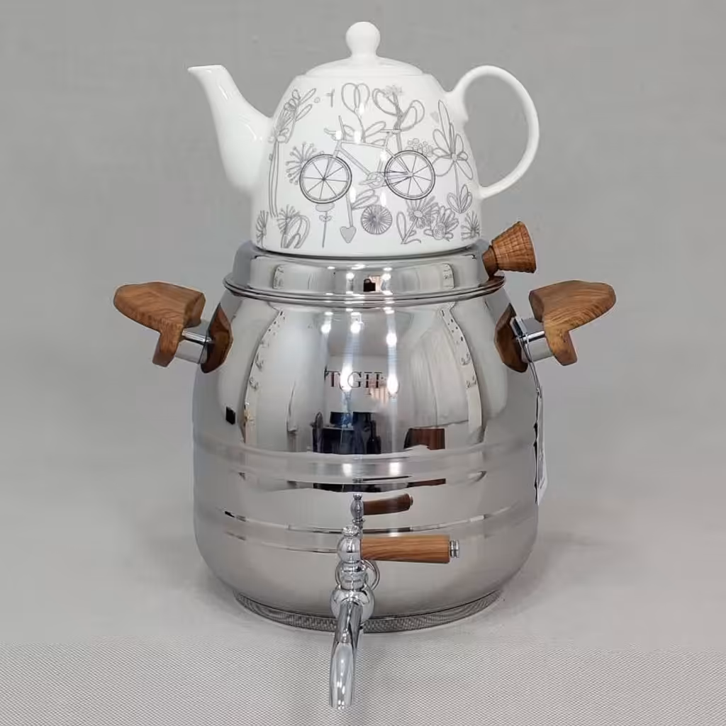 کتری و قوری کف چدن 6.5 لیتر قیطاسی طلایی T.GH کد 8065