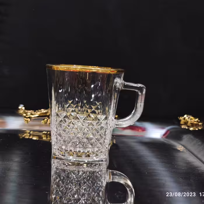 فنجان کار بزرگ لب طلا لانگدار