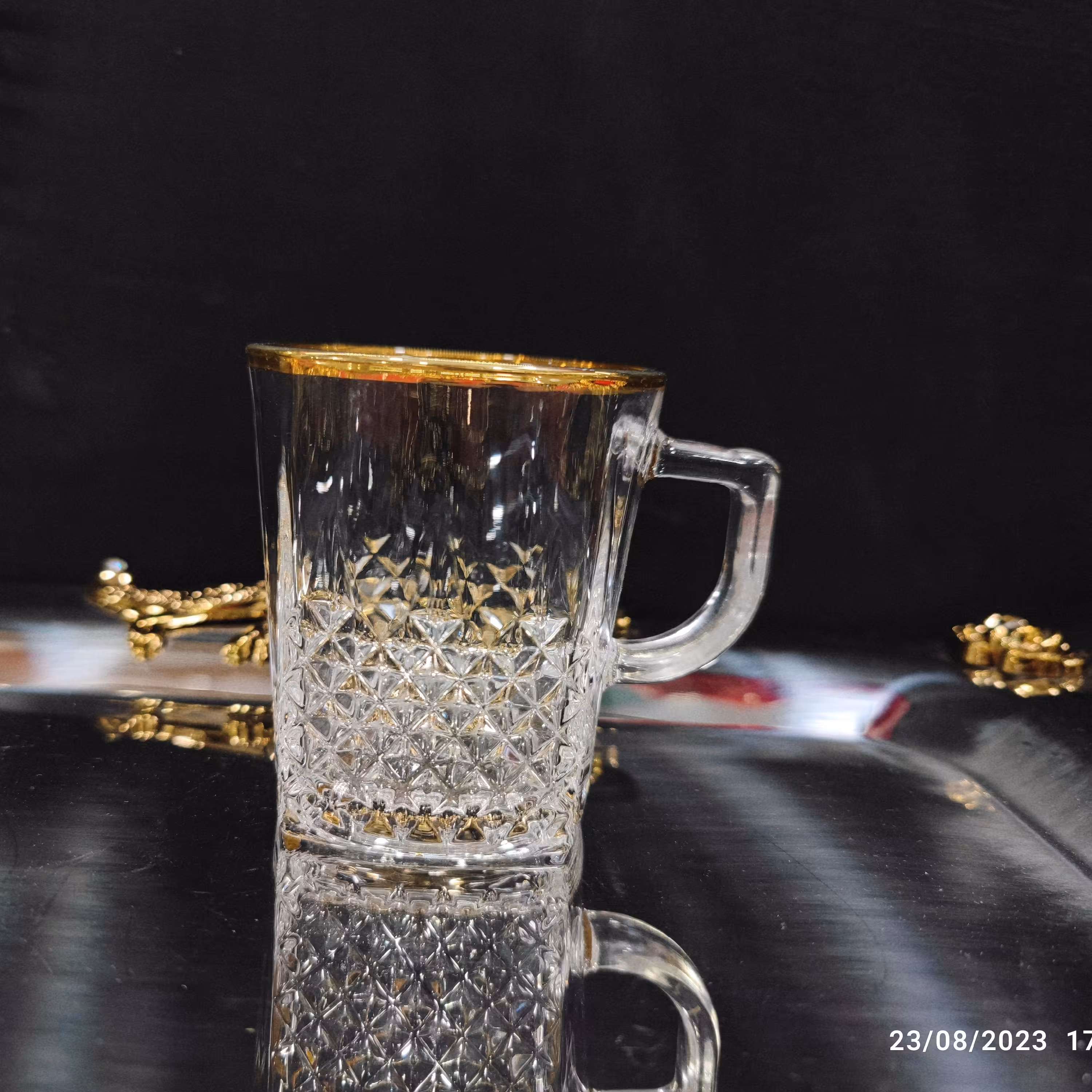 فنجان کار بزرگ لب طلا لانگدار