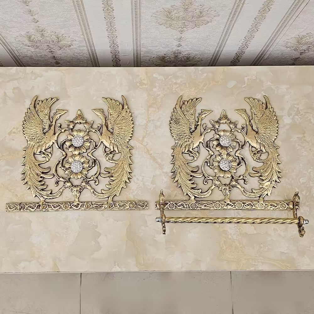 ست جاکلیدی برنز و جا حوله ای برنز طرح سیمرغ ( جا کلیدی برنجی ) کد 633