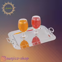 سینی پذیرایی استیل طرح دسته پاپیونی بدون پایه کوچک (نقره ای)