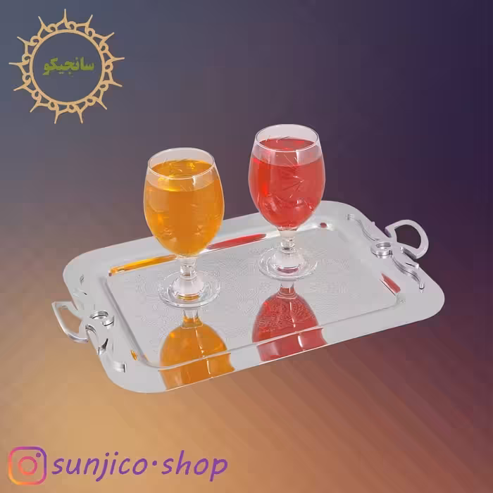 سینی پذیرایی استیل طرح دسته پاپیونی بدون پایه کوچک (نقره ای)