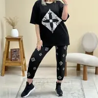 ست تیشرت شلوار  Lv جنس دورس تابستانه فری سایز ارسال رایگان تک رنگ 