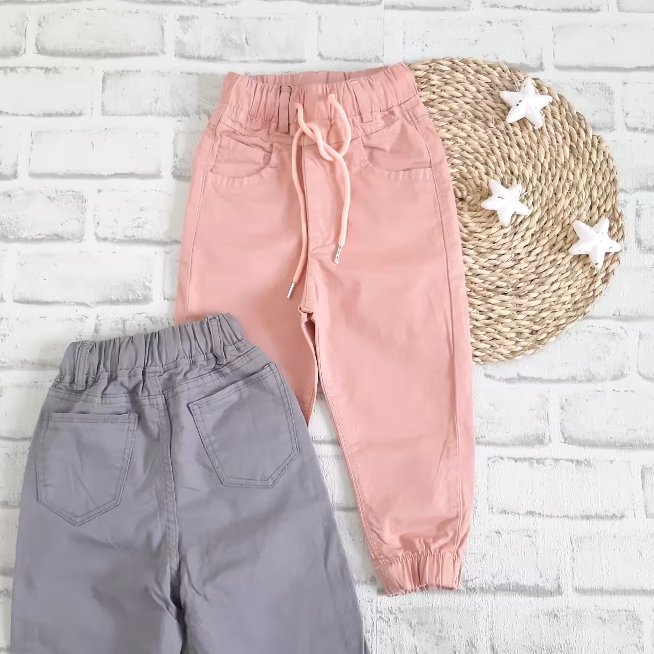 شلوار کتان گت دار بیرونی  دخترانه و پسرانه سایز 70 کد708n