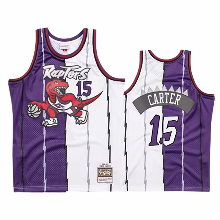 لباس بسکتبالی تورنتو رپتورز 1998 شماره 15 بازیکن CARTER سفید بنفش |ورژن پلیری