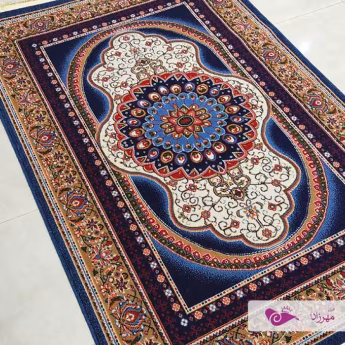گلیم ماشینی 9 متری طرح تینا آبی سرمه ای