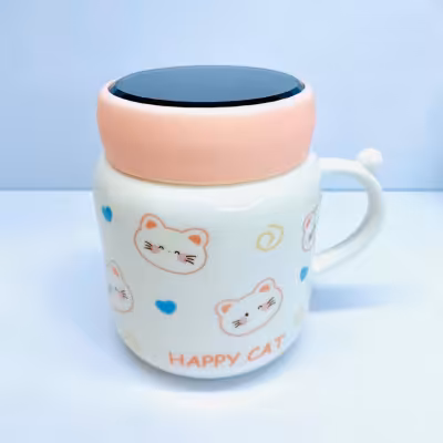 ماگ فانتزی درب دار با طرح گربه